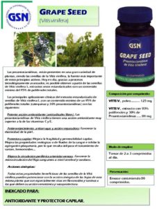 Semilla de uva de GSN en envase de 80 cápsulas, antioxidante y protector capilar