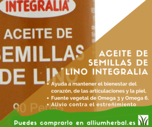 Aceite de Semillas de Lino 1000 mg rico en Omega 3 90 perlas de Integralia